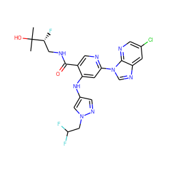 CC(C)(O)[C@H](F)CNC(=O)c1cnc(-n2cnc3cc(Cl)cnc32)cc1Nc1cnn(CC(F)F)c1 ZINC001772611838