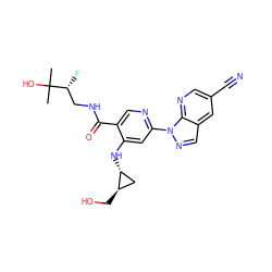 CC(C)(O)[C@H](F)CNC(=O)c1cnc(-n2ncc3cc(C#N)cnc32)cc1N[C@@H]1C[C@H]1CO ZINC001772638669