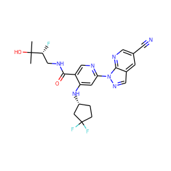 CC(C)(O)[C@H](F)CNC(=O)c1cnc(-n2ncc3cc(C#N)cnc32)cc1N[C@@H]1CCC(F)(F)C1 ZINC001772613041