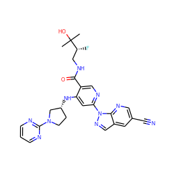 CC(C)(O)[C@H](F)CNC(=O)c1cnc(-n2ncc3cc(C#N)cnc32)cc1N[C@@H]1CCN(c2ncccn2)C1 ZINC001772647944