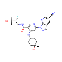 CC(C)(O)[C@H](F)CNC(=O)c1cnc(-n2ncc3cc(C#N)cnc32)cc1N[C@H]1CC[C@@](C)(O)CC1 ZINC001772647970