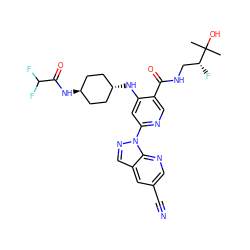 CC(C)(O)[C@H](F)CNC(=O)c1cnc(-n2ncc3cc(C#N)cnc32)cc1N[C@H]1CC[C@H](NC(=O)C(F)F)CC1 ZINC001772627788