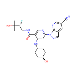 CC(C)(O)[C@H](F)CNC(=O)c1cnc(-n2ncc3cc(C#N)cnc32)cc1N[C@H]1CC[C@H](O)CC1 ZINC001772575738