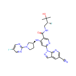 CC(C)(O)[C@H](F)CNC(=O)c1cnc(-n2ncc3cc(C#N)cnc32)cc1N[C@H]1CCN(c2ncc(F)cn2)C1 ZINC001772573114