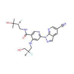 CC(C)(O)[C@H](F)CNC(=O)c1cnc(-n2ncc3cc(C#N)cnc32)cc1NC[C@@](C)(F)CO ZINC001772571910