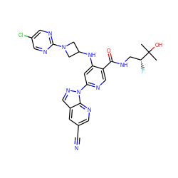 CC(C)(O)[C@H](F)CNC(=O)c1cnc(-n2ncc3cc(C#N)cnc32)cc1NC1CN(c2ncc(Cl)cn2)C1 ZINC001772619976