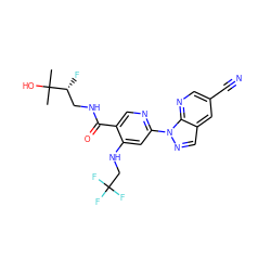 CC(C)(O)[C@H](F)CNC(=O)c1cnc(-n2ncc3cc(C#N)cnc32)cc1NCC(F)(F)F ZINC001772581069