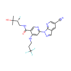 CC(C)(O)[C@H](F)CNC(=O)c1cnc(-n2ncc3cc(C#N)cnc32)cc1NCCC(F)(F)F ZINC001772588040