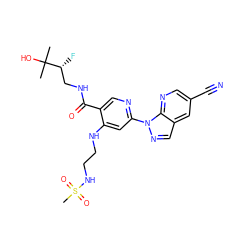 CC(C)(O)[C@H](F)CNC(=O)c1cnc(-n2ncc3cc(C#N)cnc32)cc1NCCNS(C)(=O)=O ZINC001772637735