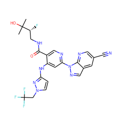 CC(C)(O)[C@H](F)CNC(=O)c1cnc(-n2ncc3cc(C#N)cnc32)cc1Nc1ccn(CC(F)(F)F)n1 ZINC001772621444