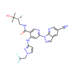 CC(C)(O)[C@H](F)CNC(=O)c1cnc(-n2ncc3cc(C#N)cnc32)cc1Nc1ccn(CC(F)F)n1 ZINC001772628538