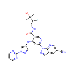 CC(C)(O)[C@H](F)CNC(=O)c1cnc(-n2ncc3cc(C#N)cnc32)cc1Nc1cnn(-c2ncccn2)c1 ZINC001772613307