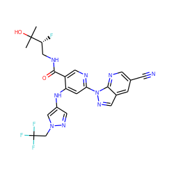 CC(C)(O)[C@H](F)CNC(=O)c1cnc(-n2ncc3cc(C#N)cnc32)cc1Nc1cnn(CC(F)(F)F)c1 ZINC001772651754