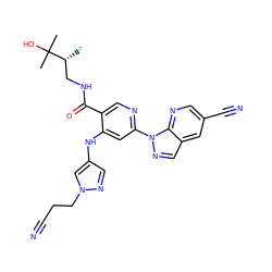 CC(C)(O)[C@H](F)CNC(=O)c1cnc(-n2ncc3cc(C#N)cnc32)cc1Nc1cnn(CCC#N)c1 ZINC001772597290