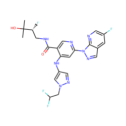 CC(C)(O)[C@H](F)CNC(=O)c1cnc(-n2ncc3cc(F)cnc32)cc1Nc1cnn(CC(F)F)c1 ZINC001772589488