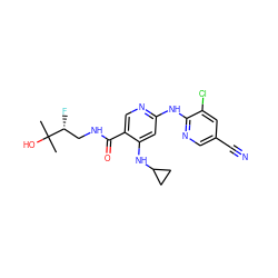 CC(C)(O)[C@H](F)CNC(=O)c1cnc(Nc2ncc(C#N)cc2Cl)cc1NC1CC1 ZINC000213700606