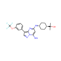 CC(C)(O)[C@H]1CC[C@H](Nc2cc(N)n3ncc(-c4cccc(OC(F)(F)F)c4)c3n2)CC1 ZINC001772636080