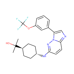 CC(C)(O)[C@H]1CC[C@H](Nc2ccc3ncc(-c4cccc(OC(F)(F)F)c4)n3n2)CC1 ZINC001772587097