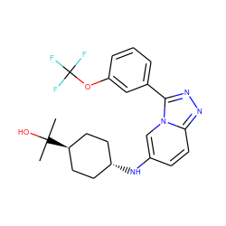 CC(C)(O)[C@H]1CC[C@H](Nc2ccc3nnc(-c4cccc(OC(F)(F)F)c4)n3c2)CC1 ZINC001772606317