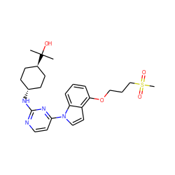 CC(C)(O)[C@H]1CC[C@H](Nc2nccc(-n3ccc4c(OCCCS(C)(=O)=O)cccc43)n2)CC1 ZINC000299845607