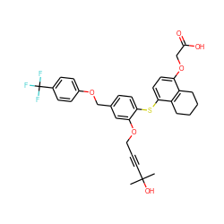 CC(C)(O)C#CCOc1cc(COc2ccc(C(F)(F)F)cc2)ccc1Sc1ccc(OCC(=O)O)c2c1CCCC2 ZINC000042835651