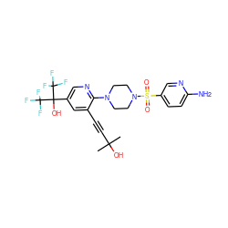 CC(C)(O)C#Cc1cc(C(O)(C(F)(F)F)C(F)(F)F)cnc1N1CCN(S(=O)(=O)c2ccc(N)nc2)CC1 ZINC000299826938