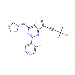 CC(C)(O)C#Cc1csc2c(N[C@@H]3CCNC3)nc(-c3ccncc3F)nc12 ZINC000223694121