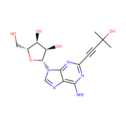 CC(C)(O)C#Cc1nc(N)c2ncn([C@@H]3O[C@H](CO)[C@@H](O)[C@H]3O)c2n1 ZINC000003792051