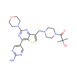 CC(C)(O)C(=O)N1CCN(Cc2csc3c(-c4cnc(N)nc4)nc(N4CCOCC4)nc23)CC1 ZINC000205715006