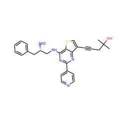 CC(C)(O)CC#Cc1csc2c(NC[C@@H](N)Cc3ccccc3)nc(-c3ccncc3)nc12 ZINC000223679146