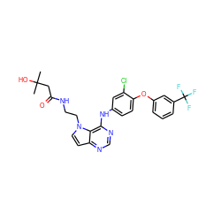 CC(C)(O)CC(=O)NCCn1ccc2ncnc(Nc3ccc(Oc4cccc(C(F)(F)F)c4)c(Cl)c3)c21 ZINC000064746555