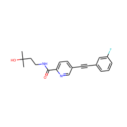 CC(C)(O)CCNC(=O)c1ccc(C#Cc2cccc(F)c2)cn1 ZINC000096933560