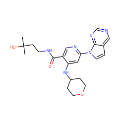 CC(C)(O)CCNC(=O)c1cnc(-n2ccc3cncnc32)cc1NC1CCOCC1 ZINC001772657913