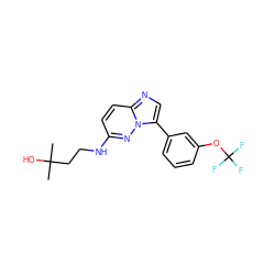 CC(C)(O)CCNc1ccc2ncc(-c3cccc(OC(F)(F)F)c3)n2n1 ZINC000113134445