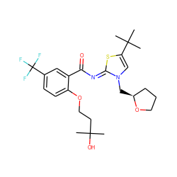 CC(C)(O)CCOc1ccc(C(F)(F)F)cc1C(=O)/N=c1\sc(C(C)(C)C)cn1C[C@H]1CCCO1 ZINC000118220812