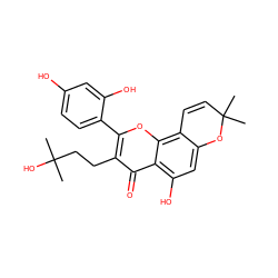 CC(C)(O)CCc1c(-c2ccc(O)cc2O)oc2c3c(cc(O)c2c1=O)OC(C)(C)C=C3 ZINC000013125764