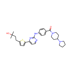 CC(C)(O)CCc1ccc(-c2ccnc(Nc3ccc(C(=O)N4CCC(N5CCCC5)CC4)cc3)n2)s1 ZINC000028566851