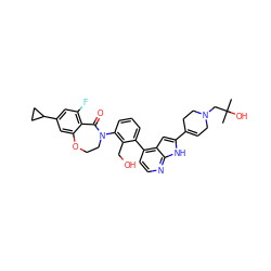 CC(C)(O)CN1CC=C(c2cc3c(-c4cccc(N5CCOc6cc(C7CC7)cc(F)c6C5=O)c4CO)ccnc3[nH]2)CC1 ZINC001772573196