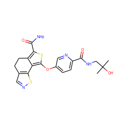 CC(C)(O)CNC(=O)c1ccc(Oc2sc(C(N)=O)c3c2-c2sncc2CC3)cn1 ZINC001772618439