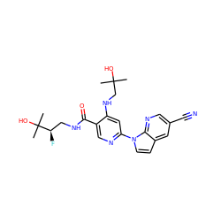 CC(C)(O)CNc1cc(-n2ccc3cc(C#N)cnc32)ncc1C(=O)NC[C@@H](F)C(C)(C)O ZINC001772608729