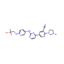 CC(C)(O)CNc1ccc(Nc2nccc(-c3cnc(N4CC[C@H](F)C4)c(C#N)c3)n2)cn1 ZINC000221968942