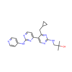 CC(C)(O)CNc1ncc(-c2ccnc(Nc3ccncc3)n2)c(CC2CC2)n1 ZINC000203701852