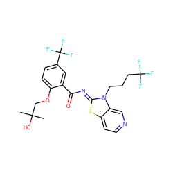 CC(C)(O)COc1ccc(C(F)(F)F)cc1C(=O)/N=c1\sc2ccncc2n1CCCC(F)(F)F ZINC000139331170