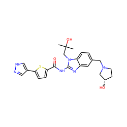 CC(C)(O)Cn1c(NC(=O)c2ccc(-c3cn[nH]c3)s2)nc2cc(CN3CC[C@H](O)C3)ccc21 ZINC000040954227