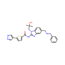 CC(C)(O)Cn1c(NC(=O)c2ccc(-c3cn[nH]c3)s2)nc2cc(CNCc3ccccc3)ccc21 ZINC000040954820