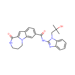 CC(C)(O)Cn1c(NC(=O)c2ccc3cc4n(c3c2)CCCNC4=O)nc2ccccc21 ZINC000147823829