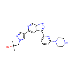 CC(C)(O)Cn1cc(-c2cc3c(-c4cccc(N5CCNCC5)n4)n[nH]c3cn2)cn1 ZINC000205243352