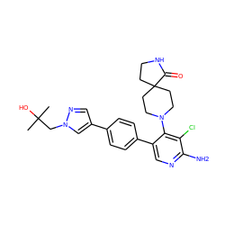 CC(C)(O)Cn1cc(-c2ccc(-c3cnc(N)c(Cl)c3N3CCC4(CCNC4=O)CC3)cc2)cn1 ZINC000143597492