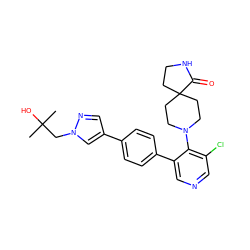 CC(C)(O)Cn1cc(-c2ccc(-c3cncc(Cl)c3N3CCC4(CCNC4=O)CC3)cc2)cn1 ZINC000653846528