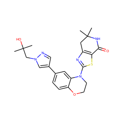 CC(C)(O)Cn1cc(-c2ccc3c(c2)N(c2nc4c(s2)C(=O)NC(C)(C)C4)CCO3)cn1 ZINC000040972856